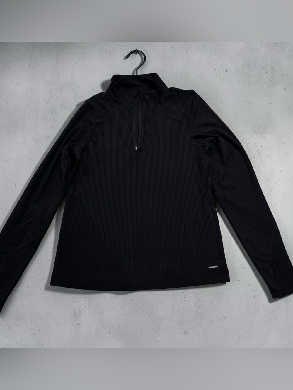 Mondetta Ribbed Half Zip Active Top XS Black Thumbholes Athletic